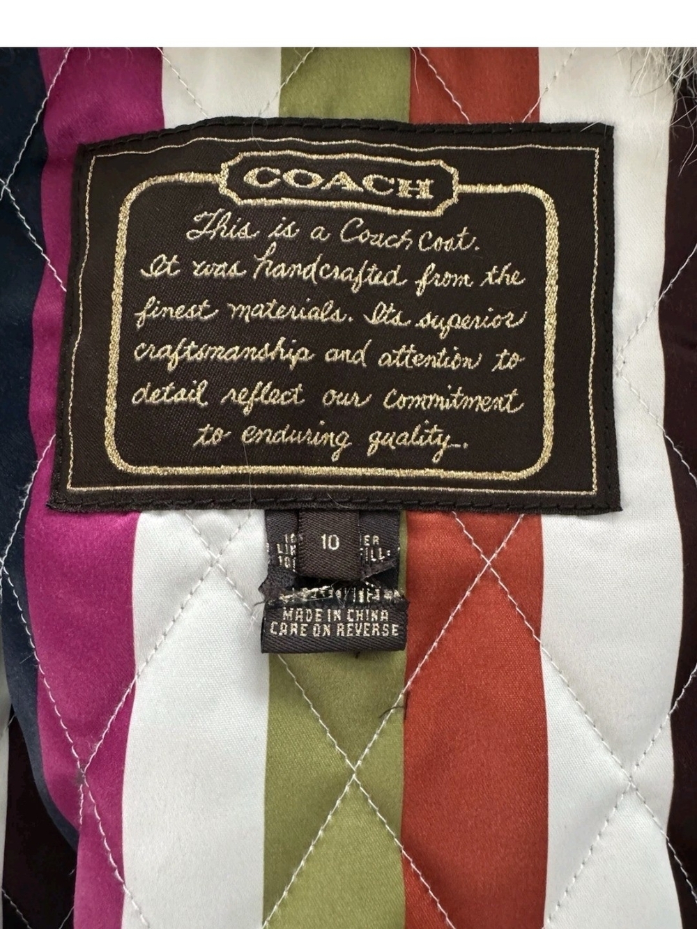 RARE Vintage Coach 2006 Legacy Leather Bomber Jacket Turnlock Fur 10 Fits 8 - Picture 7 of 15